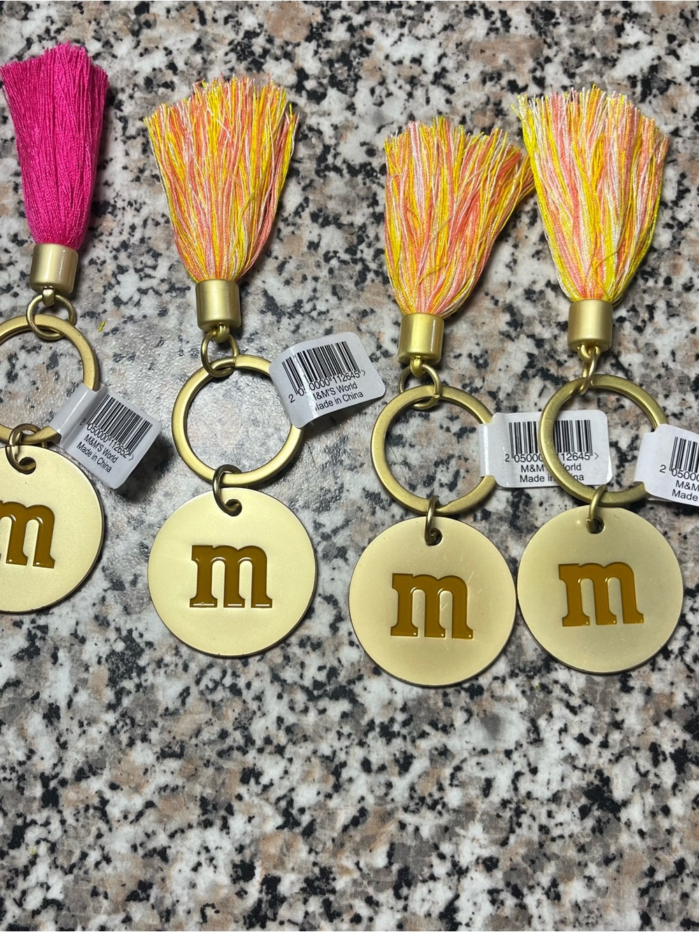 4 M&M Mars Gold Disc Tassel Keychain - Pink & Multicolor New with tags
